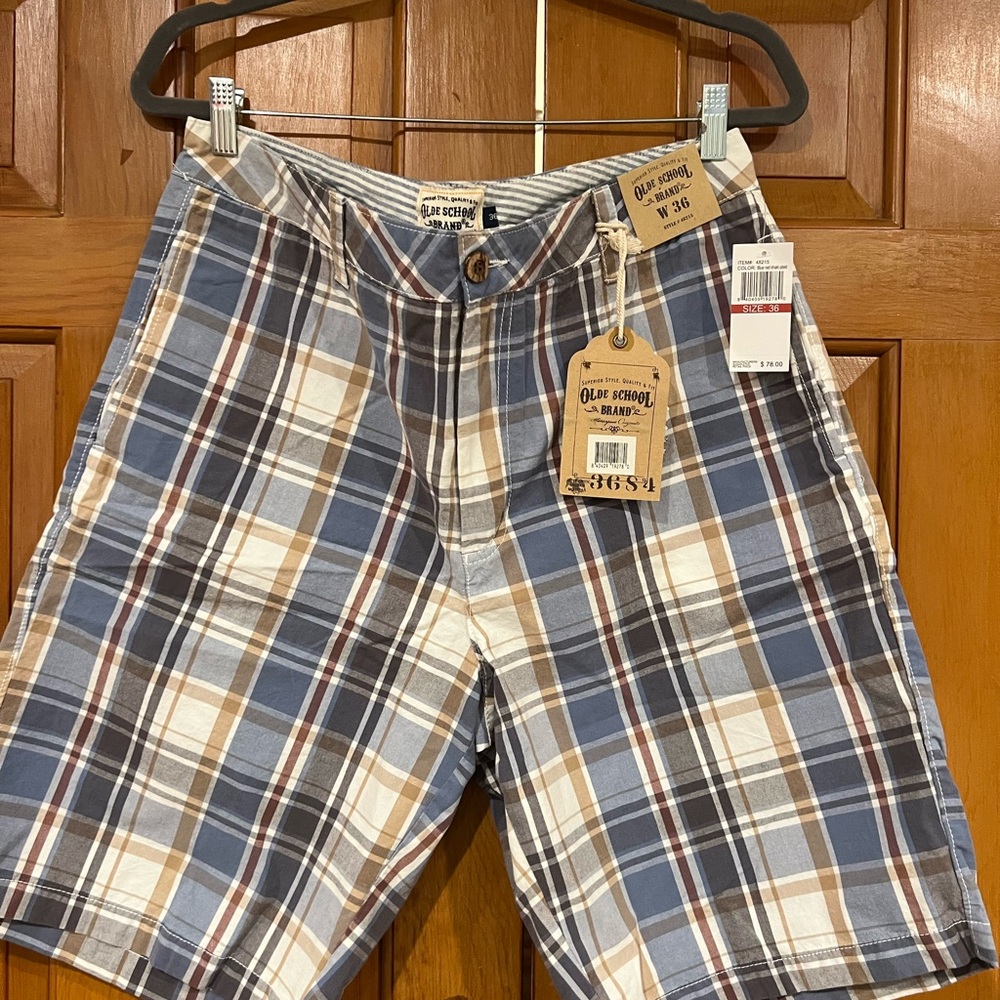 NWT Men's Plaid Shorts in Blue and Tan sz 36